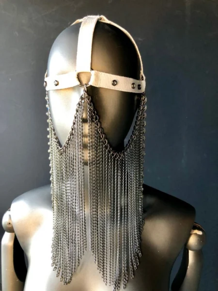 Gaga gothic black leather face mask with chain edging, fourth edition – view 2