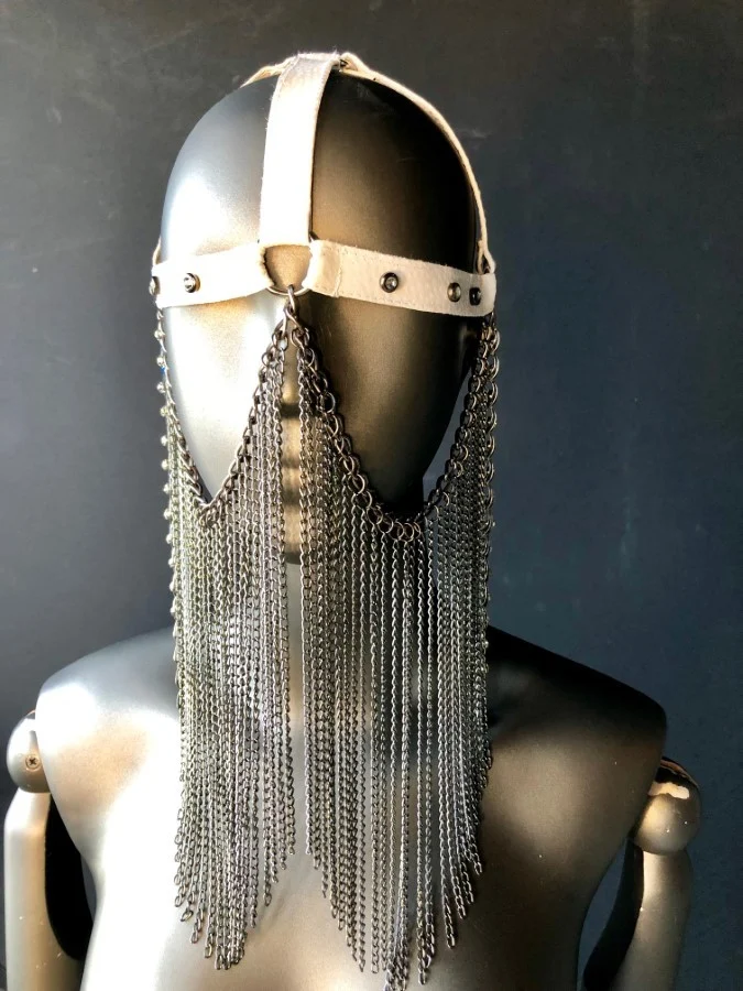 Gaga gothic black leather face mask with chain edging, fourth edition – view 2