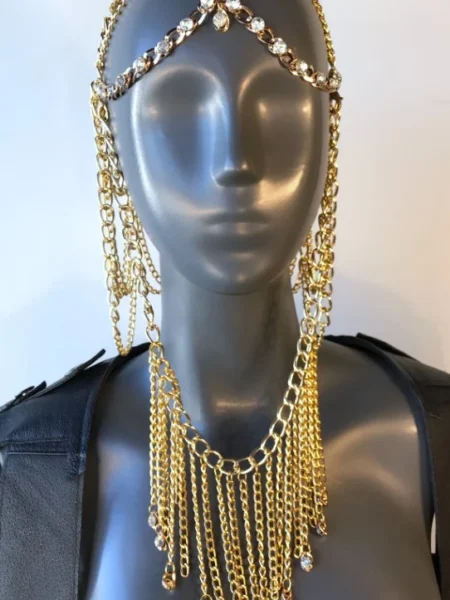 Scheherazade draped chain face mask, handmade festival face jewelry