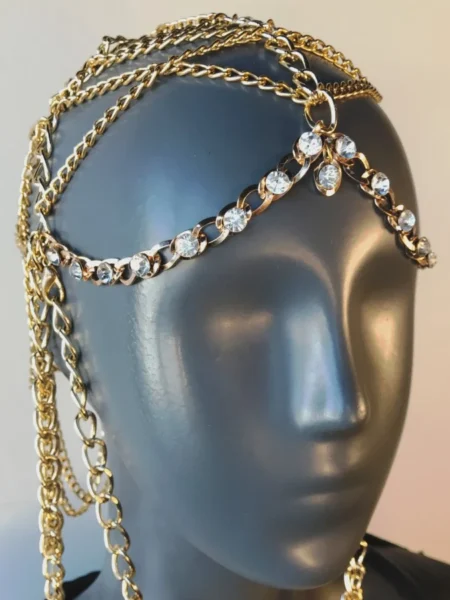 Scheherazade draped chain face mask, handmade festival face jewelry – view 2