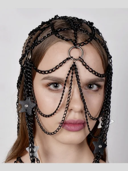 Star handmade leather masquerade face mask with chain accents