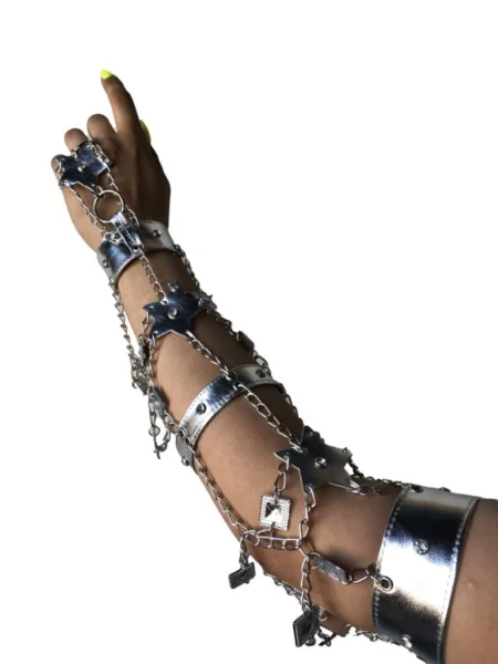 Glowe Star Italian leather cuff bracelet with starburst chain detail