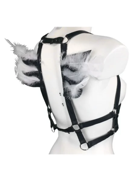 Angel handmade Italian leather shoulder harness with wing-like chain sweep across the back
