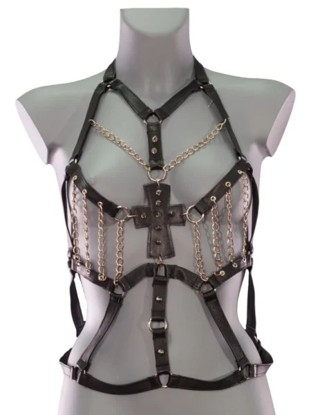 Frankenstein handmade Italian leather gothic harness with asymmetric straps