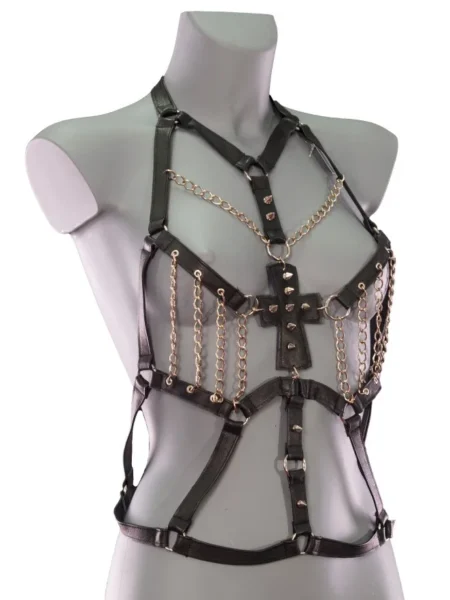 Frankenstein handmade Italian leather gothic harness with asymmetric straps – view 2
