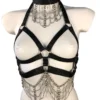 Gaga Glam handmade Italian leather body harness draped in dense chains
