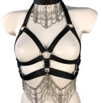 Gaga Glam handmade Italian leather body harness draped in dense chains