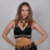 Gaga handmade leather harness top with chains buttoned at neck and waist