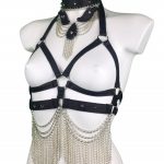 Gaga classic handmade Italian leather body harness with collar and waist buttons