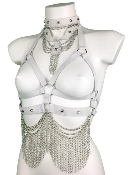Gaga handmade Italian leather chest harness with chains and buttoned fit