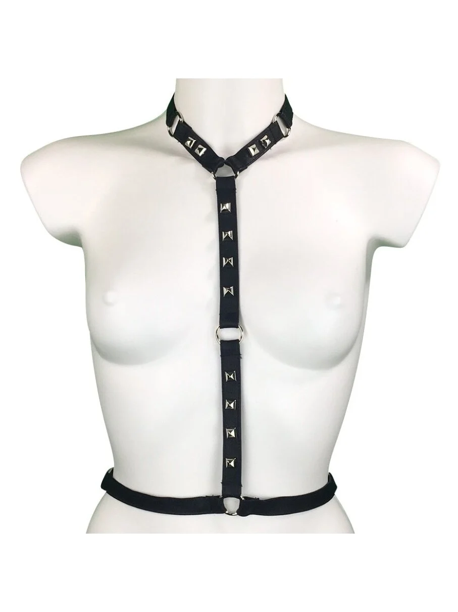 Loly handmade Italian leather waist harness with slender vertical chains