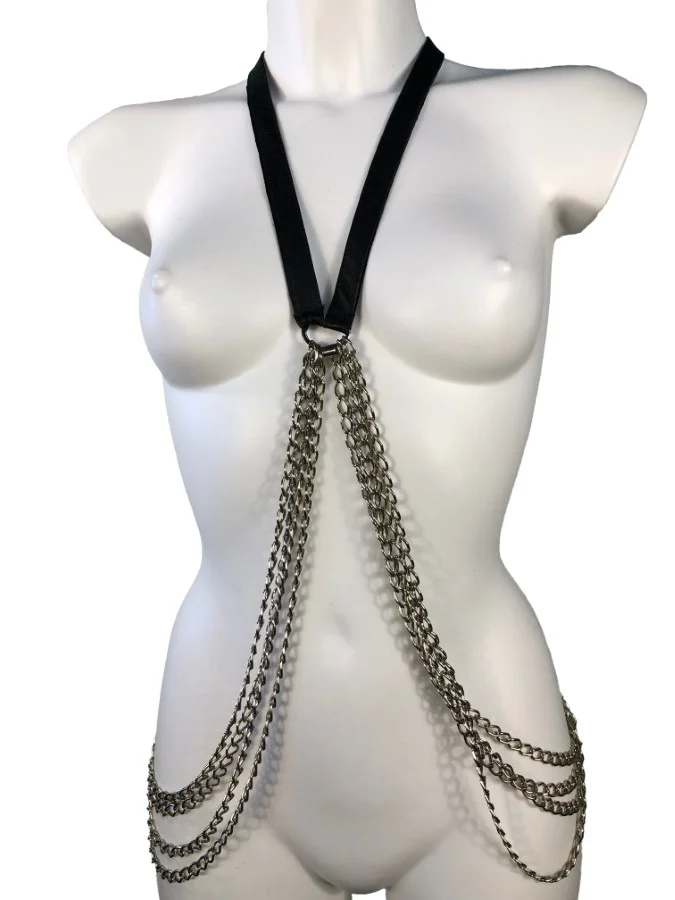 Nikita handmade leather chain harness with loose swinging chains