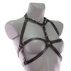 Skelet handmade Italian leather body harness with graphic bone-line straps