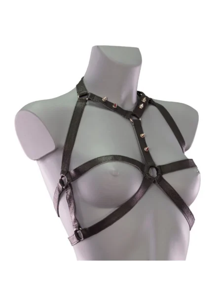 Skelet handmade Italian leather body harness with graphic bone-line straps