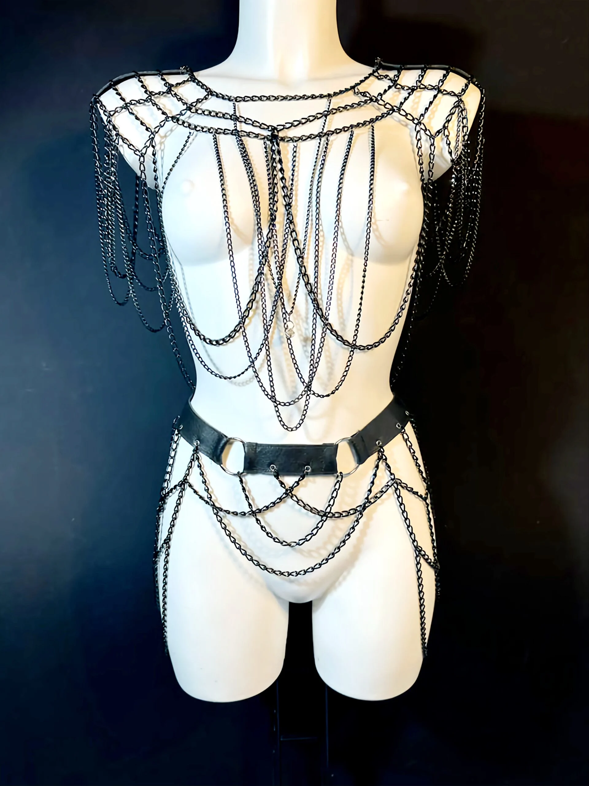 Original Gotique handmade leather and chain two-piece gothic set