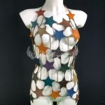 Star chain halter dress with leather neckline and cascading chains