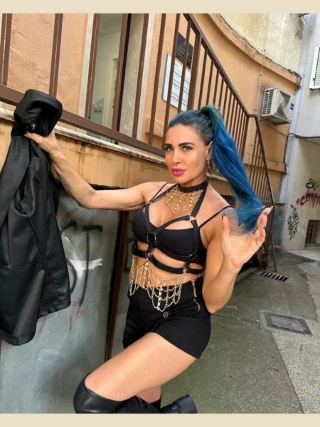 Gaga Glam handmade Italian leather body harness draped in dense chains – view 2