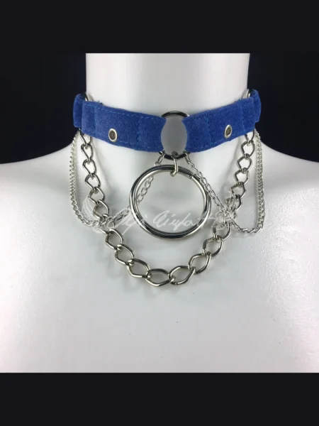 Berlin original handmade leather choker necklace with short chain curtain – view 2
