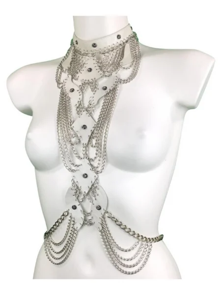 Princess handmade leather collar necklace with waist-length chains, variant II – view 2
