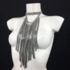 Ultra handmade leather necklace with layered flowing chains, variant II