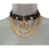 Berlin handmade leather collar necklace with hard chain drop, variant II