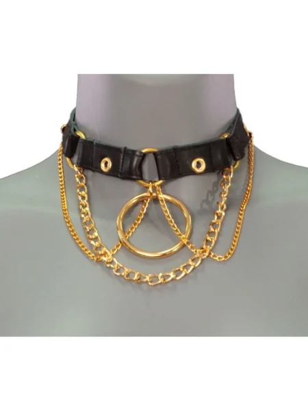 Berlin handmade leather collar necklace with hard chain drop, variant II