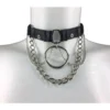 Berlin handmade leather choker necklace with glinting chain, variant III