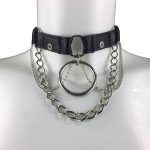 Berlin handmade leather choker necklace with glinting chain, variant III