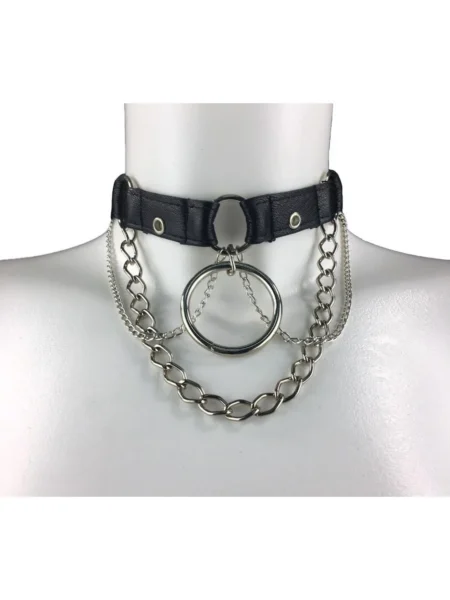 Berlin handmade leather choker necklace with glinting chain, variant III