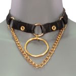 Berlin original handmade leather choker necklace with short chain curtain