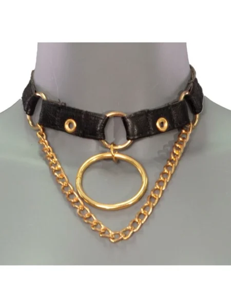 Berlin original handmade leather choker necklace with short chain curtain