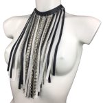 Chain original handmade leather statement necklace with heavy metal links