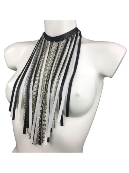 Chain original handmade leather statement necklace with heavy metal links