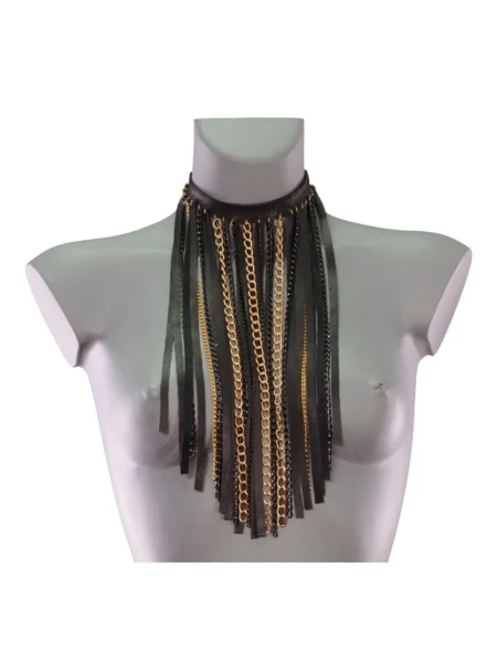 Chain handmade leather necklace with long swinging links, variant III – view 2
