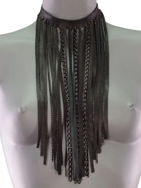 Chain handmade leather necklace with minimalist heavy links, variant II