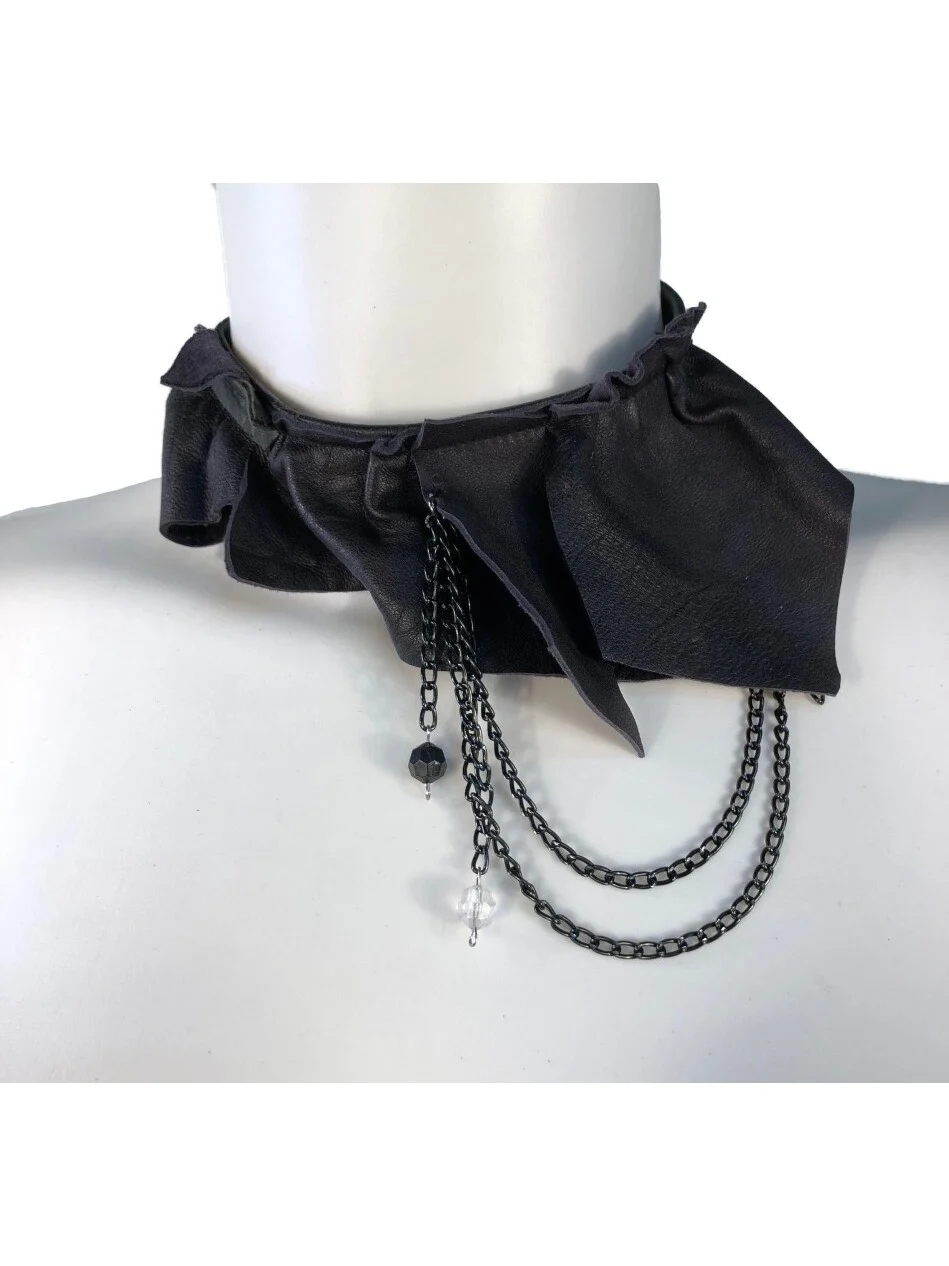 Miau handmade leather necklace with chain trim, cat-inspired design
