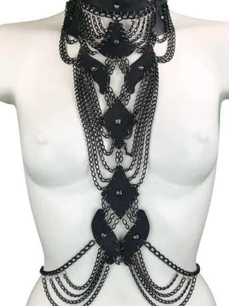 Princess handmade leather and chain torso necklace, variant III