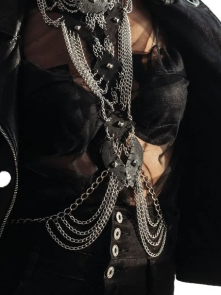 Princess original handmade leather necklace with chains flowing to the waist – view 2
