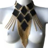 Quadro handmade leather statement necklace with geometric chain structure
