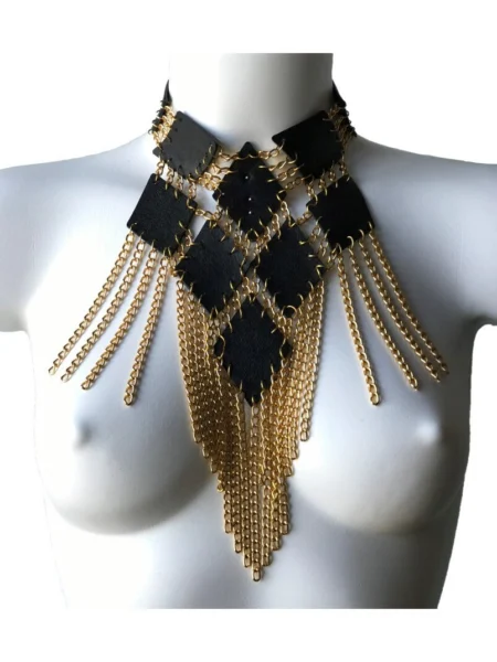 Quadro handmade leather statement necklace with geometric chain structure