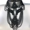Queen handmade leather statement necklace with chest-length chains