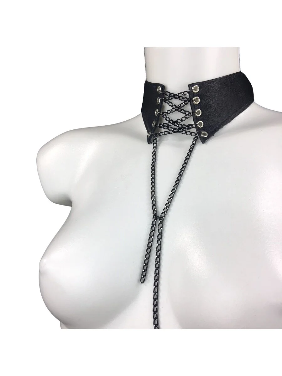 Tik Tak handmade leather chain necklace with swinging pendants, variant II