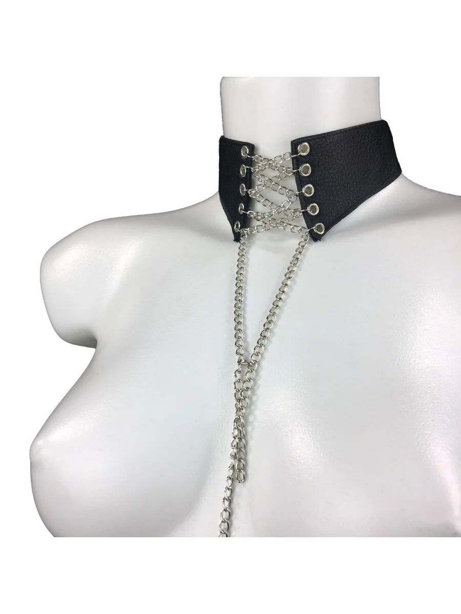 Tik Tak handmade leather necklace with pendulum chains, variant III