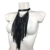 Ultra handmade leather necklace with tiered swaying chains, variant III