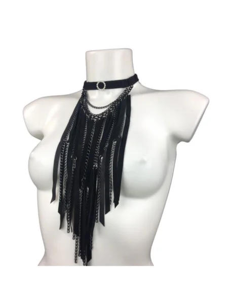 Ultra handmade leather necklace with tiered swaying chains, variant III