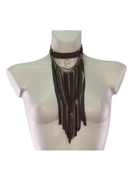 Ultra handmade leather bib necklace draped in linked chains, variant IV – view 2