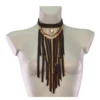 Ultra handmade leather collar necklace with cascading chain curtain, variant V