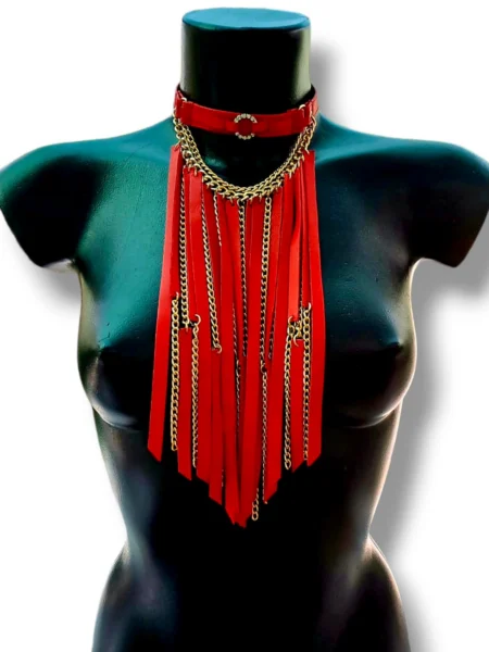 Ultra handmade Italian leather and chain statement necklace, variant VII – view 2