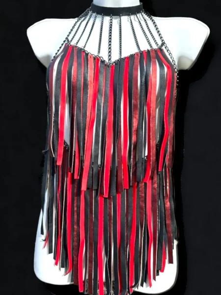 Roma handmade Italian leather top with cascading chains