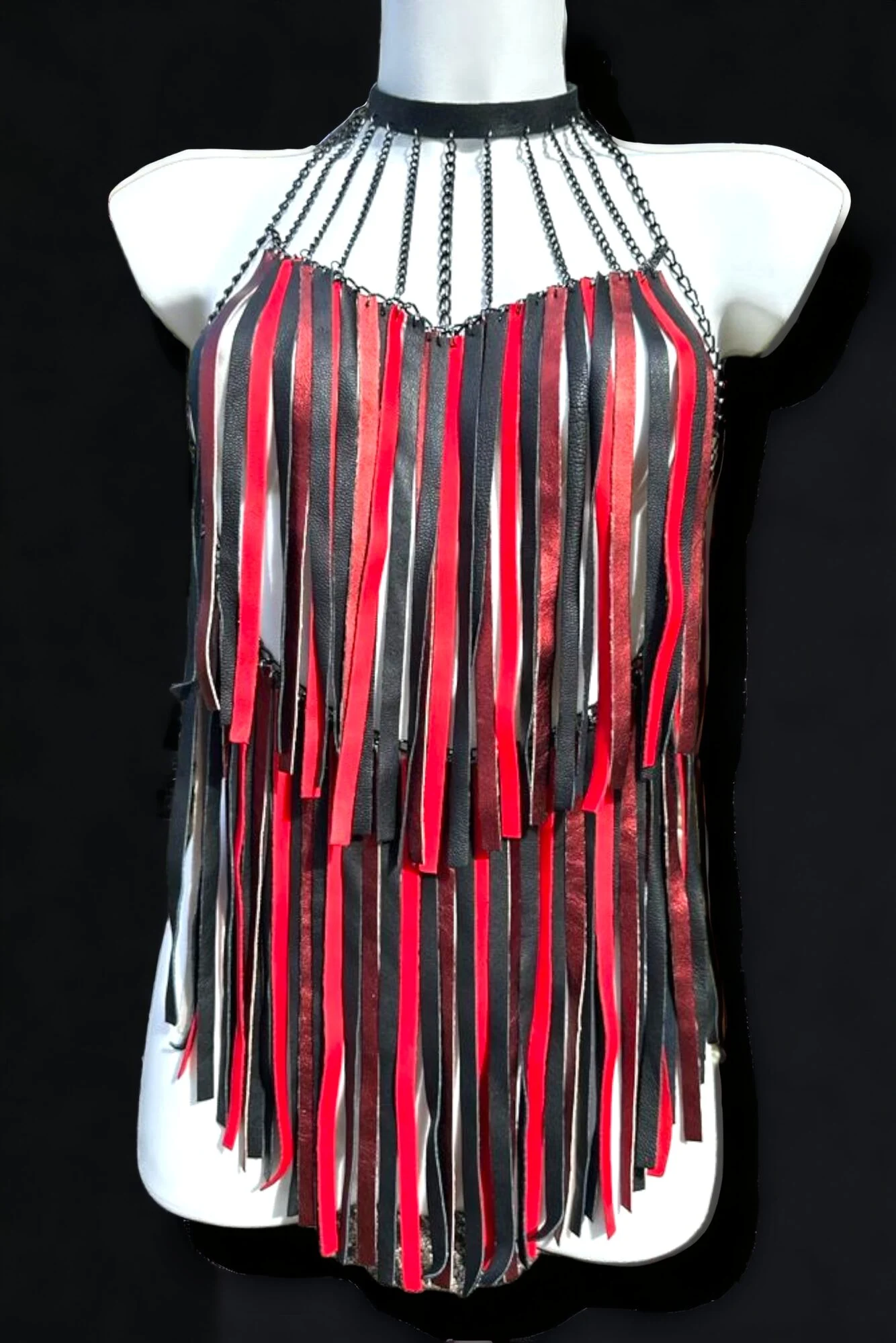 Roma handmade Italian leather top with cascading chains